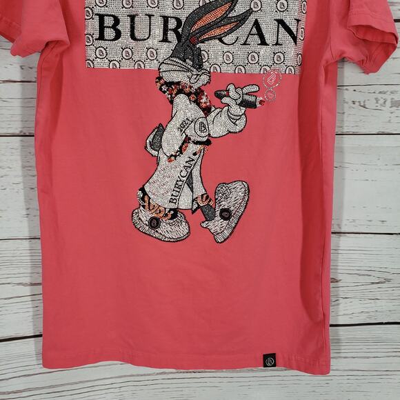 Burycan Paris Men's Pink Bug's Bunny Rhinestone Shirt Size Medium - Picture 3 of 13